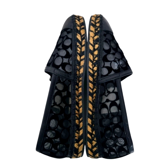 Coach Women 6B Cleo Black Logo Round Leather Cap Toe Mesh Slip-On‎ Espadrilles - Picture 11 of 15